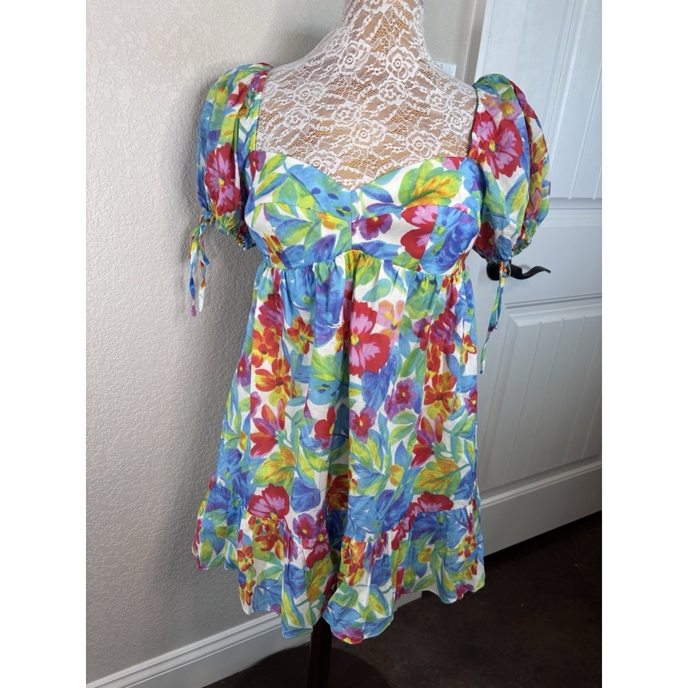 Amanda Uprichard Sicily Mini Dress Floral Puff Sleeve Sorrento Size Large NWOT